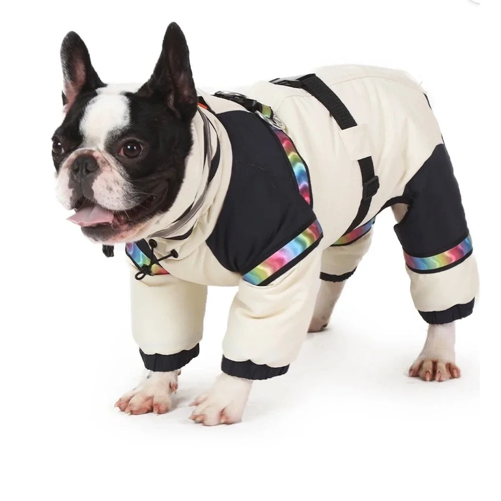 Laifug Dog Snowsuit Puffer jacket  Reflective Rainbow Trim‎